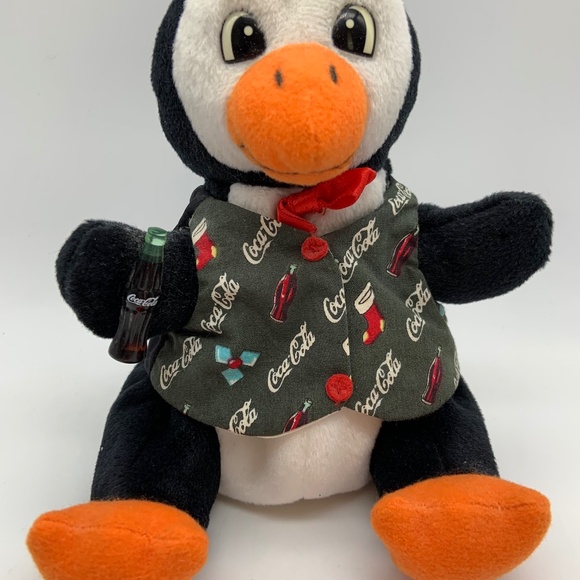 Vintage Coca-Cola Bottle Logo Print Outfit Penguin Small 6" Beanie Plush 1998 - Picture 3 of 12